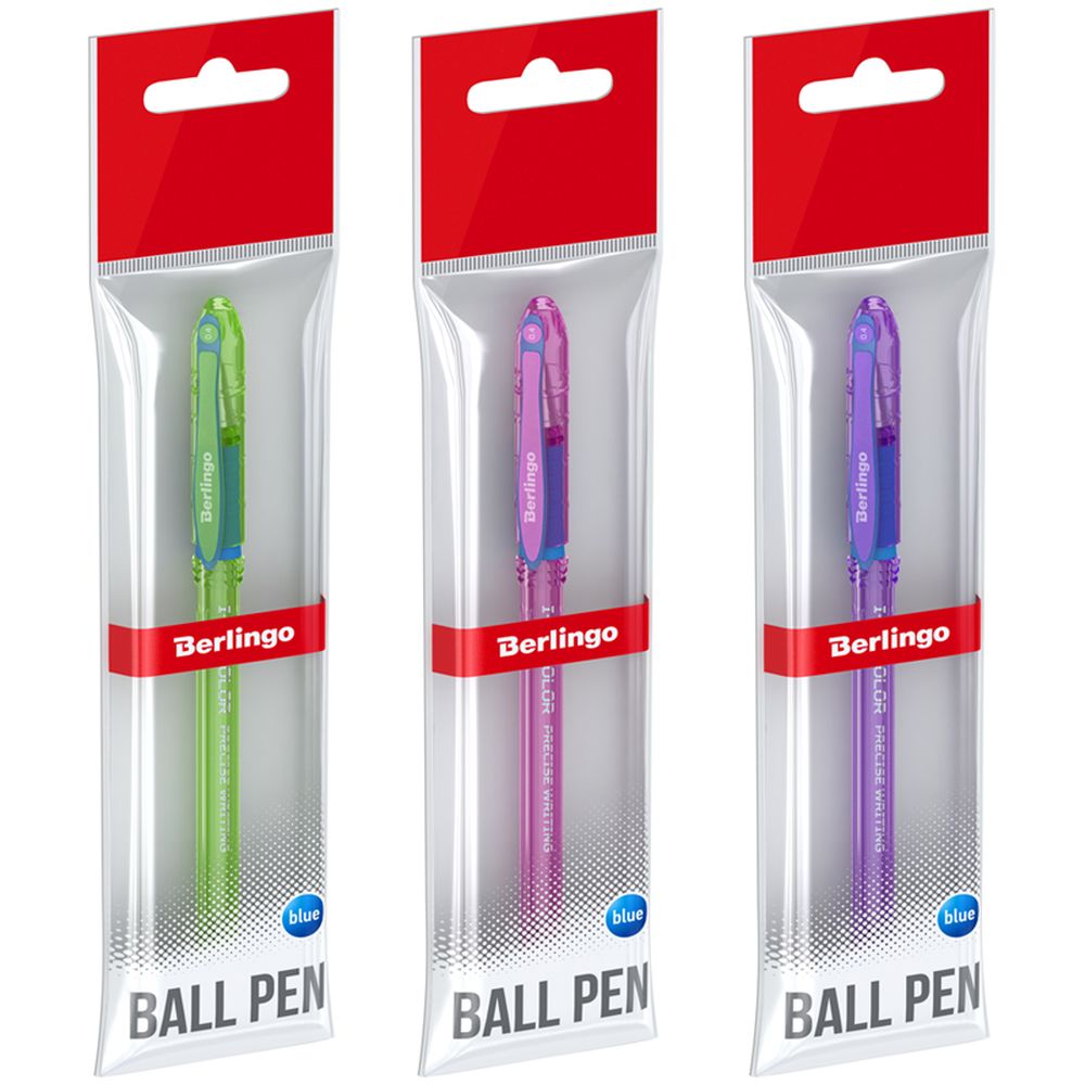Ручка шариковая Berlingo "I-10 Color" синяя, 0,4мм, корпус ассорти, пакет с европодвесом