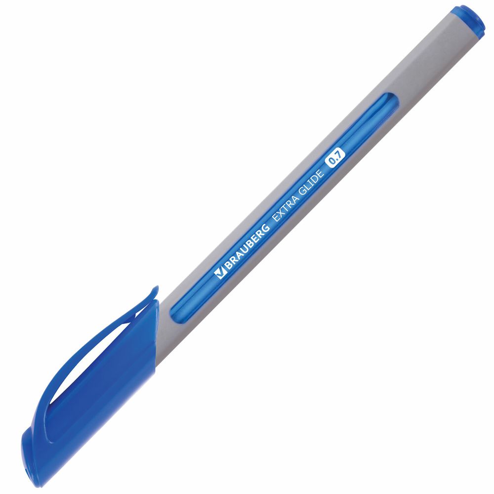 Ручка шариковая масляная BRAUBERG "Extra Glide Soft Grey", СИНЯЯ, узел 0,7 мм, линия письма 0,35 мм