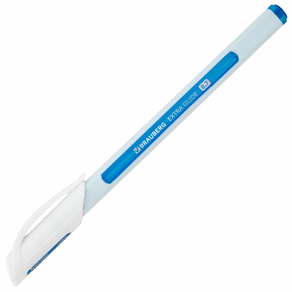 Ручка шариковая масляная BRAUBERG "Extra Glide Soft White", СИНЯЯ, узел 0,7 мм, линия письма 0,35 мм