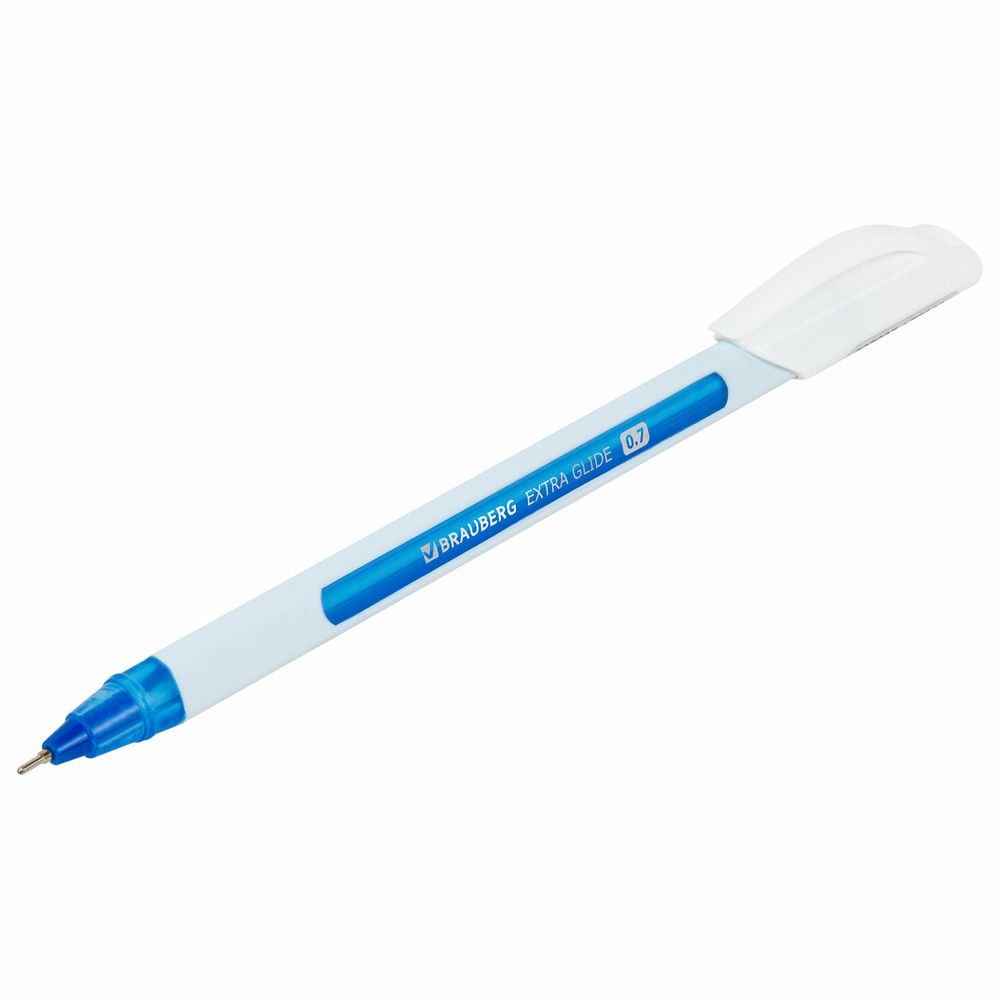 Ручка шариковая масляная BRAUBERG "Extra Glide Soft White", СИНЯЯ, узел 0,7 мм, линия письма 0,35 мм