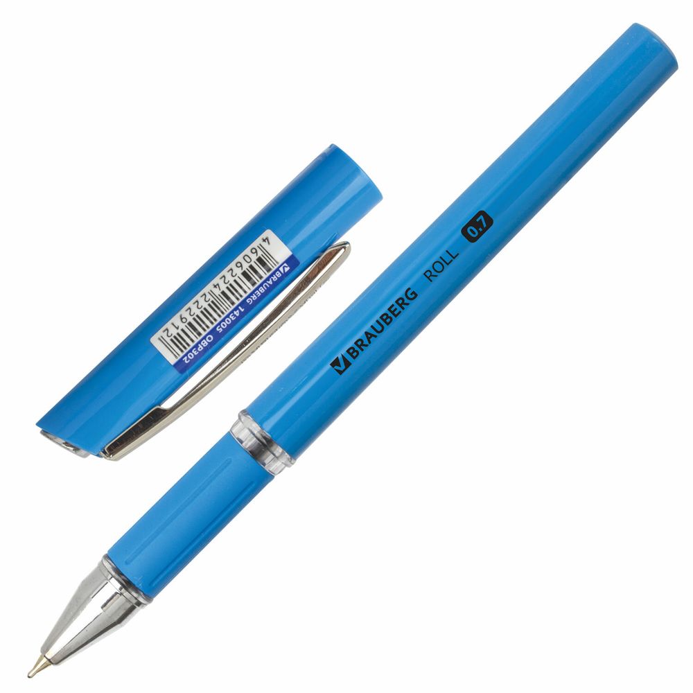Ручка шариковая масляная с грипом BRAUBERG "Roll", СИНЯЯ, корпус синий, узел 0,7 мм, линия письма 0,35 мм