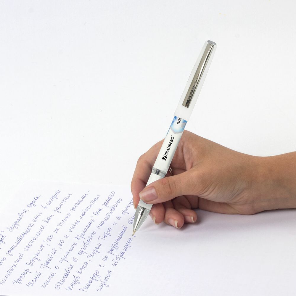Ручка шариковая масляная с грипом BRAUBERG "Roll-X", СИНЯЯ, корпус белый с печатью, узел 0,7 мм, линия письма 0,35 мм