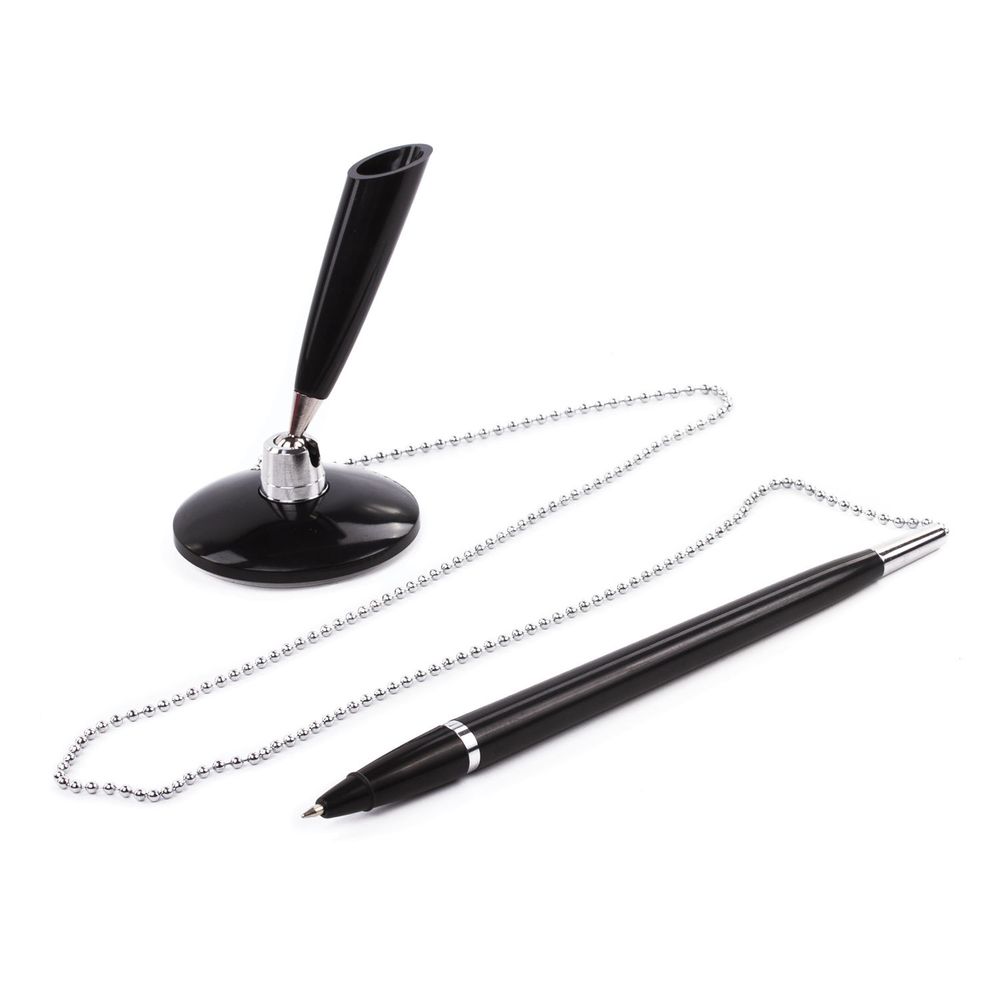 Ручка шариковая настольная BRAUBERG "Стенд-Пен Блэк1", СИНЯЯ, цепочка, корпус черный, линия письма 0,5 мм