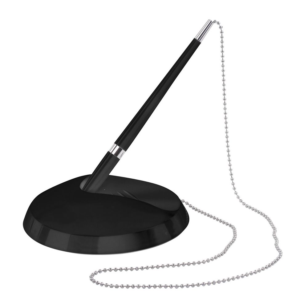 Ручка шариковая настольная BRAUBERG "Стенд-Пен Блэк2", СИНЯЯ, цепочка, корпус черный, линия письма 0,5 мм