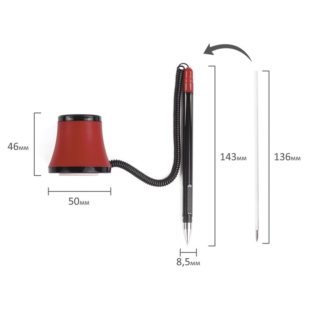 Ручка шариковая настольная масляная BRAUBERG "Стенд-Пен №1", СИНЯЯ, корпус черный/красный, линия письма 0,35 мм