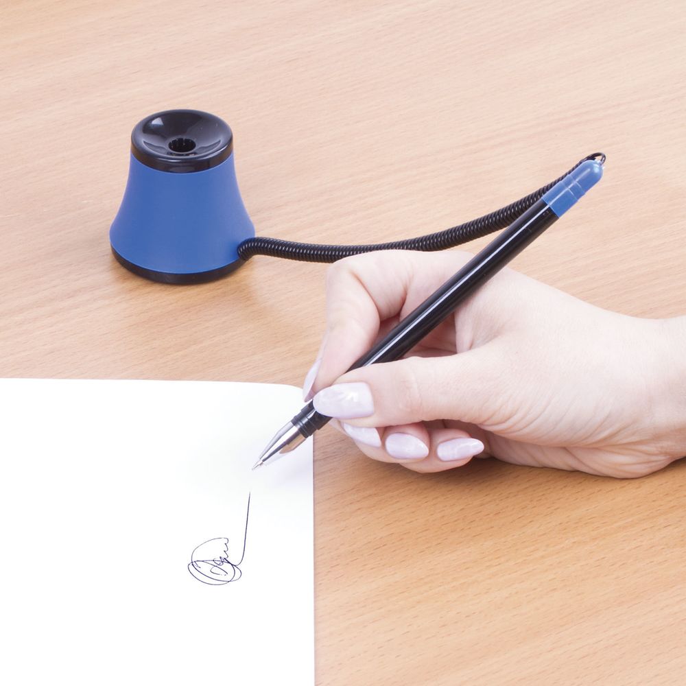 Ручка шариковая настольная масляная BRAUBERG "Стенд-Пен №1", СИНЯЯ, корпус черный/синий, линия письма 0,35 мм