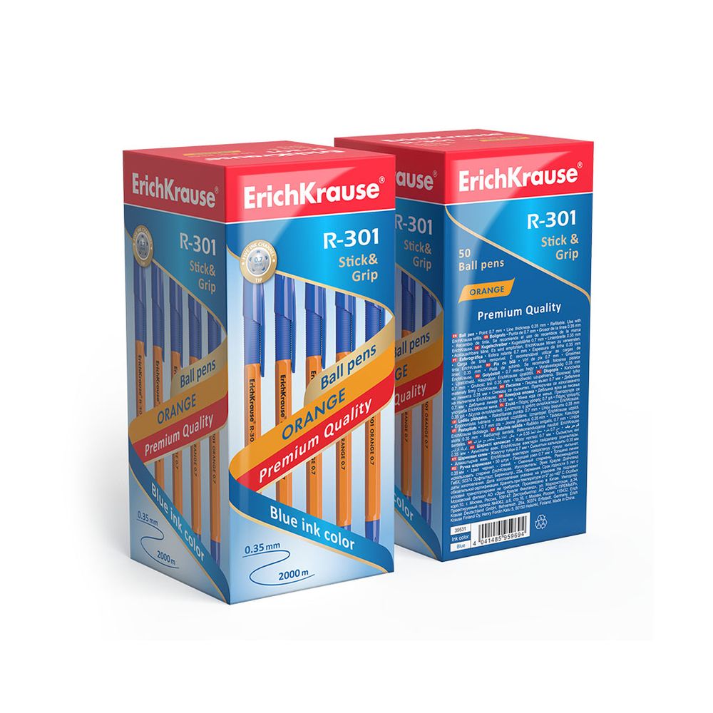 Ручка шариковая ErichKrause R-301 Orange Stick&Grip 0.7, цвет чернил синий 