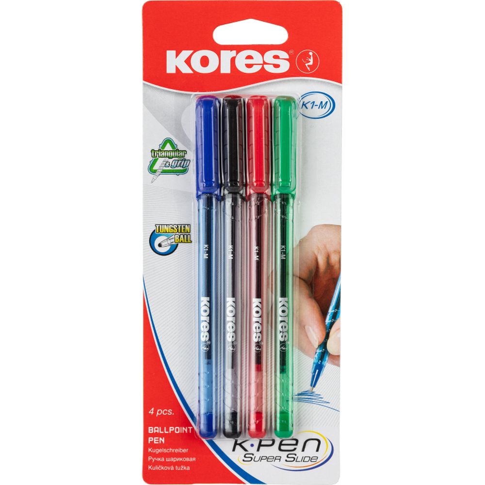 Набор ручек шариковых Kores 0,7мм, 4цв/блистер