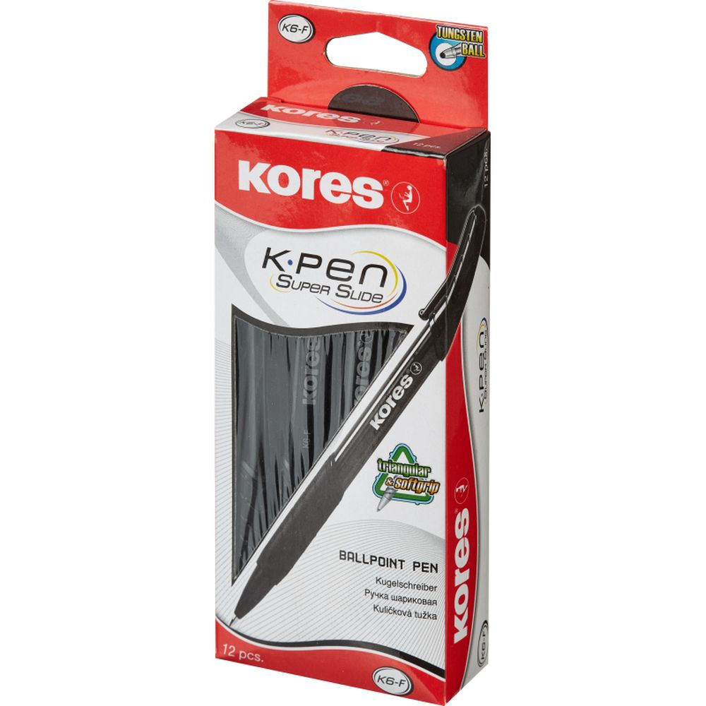 Ручка шариковая Kores К6, 0,5мм, автомат, с резиновым упором, черная