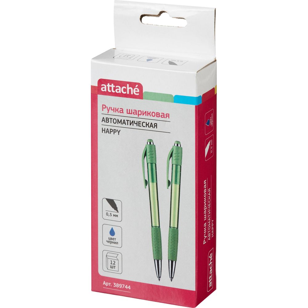 Ручка шариковая Attache Happy, зеленый корпус, цвет чернил-синий