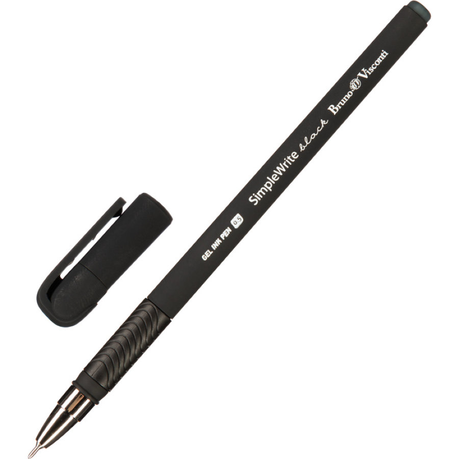 Ручка гелевая неавтоматическая Bruno Visconti SimpleWrite Black черная корпус soft touch (толщина линии 0.4 мм) 
