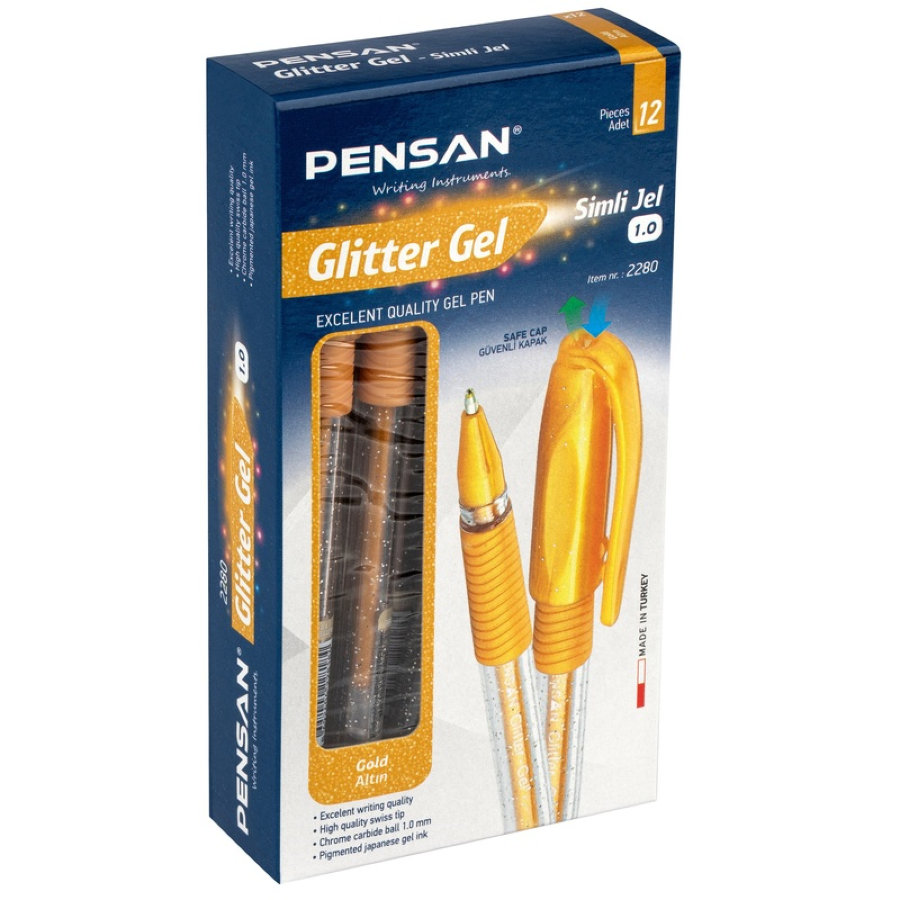 Ручка гелевая неавтоматическая Pensan Glitter Gel золотистая (толщина линии 0.75 мм) 