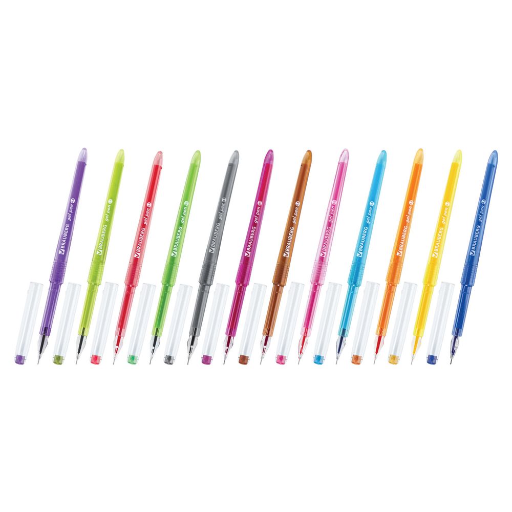 Ручки гелевые BRAUBERG DIAMOND, НАБОР 12 ЦВЕТОВ, узел 0,5 мм, линия письма 0,25 мм