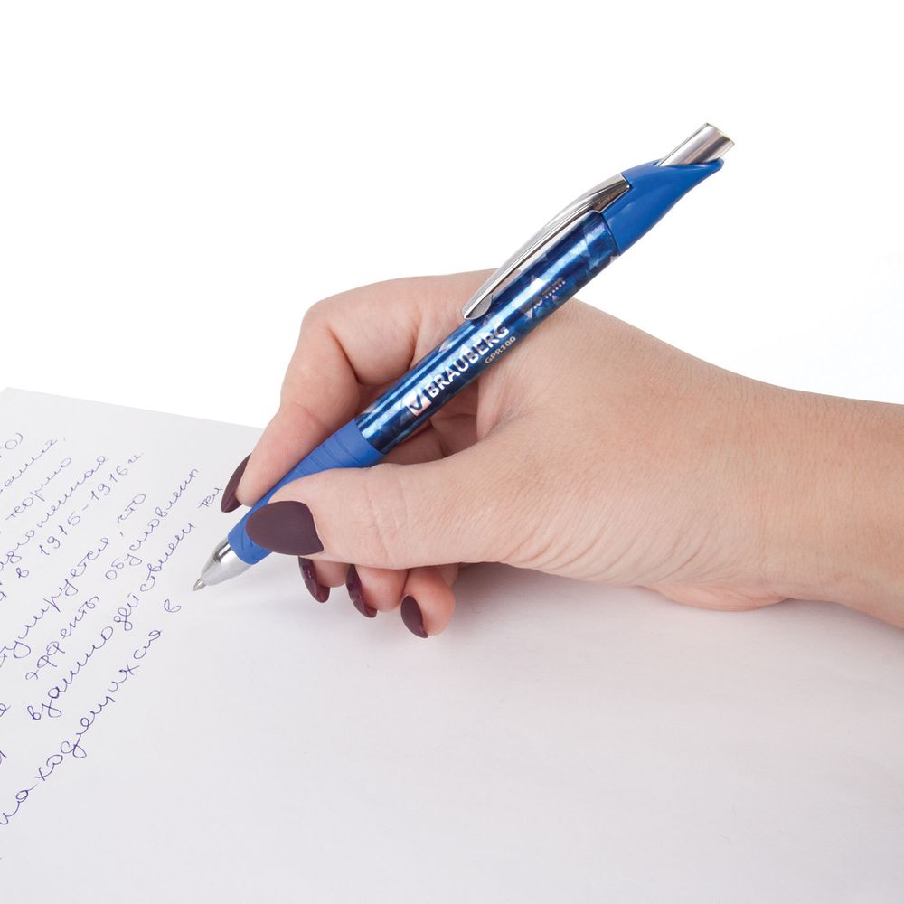 Ручка гелевая автоматическая с грипом BRAUBERG "Jet Gel", СИНЯЯ, печать, узел 0,6 мм, линия письма 0,4 мм