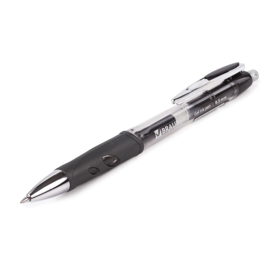 Ручка гелевая автоматическая с грипом BRAUBERG "Officer", ЧЕРНАЯ, корпус тонированный черный, узел 0,5 мм, линия письма 0,35 мм
