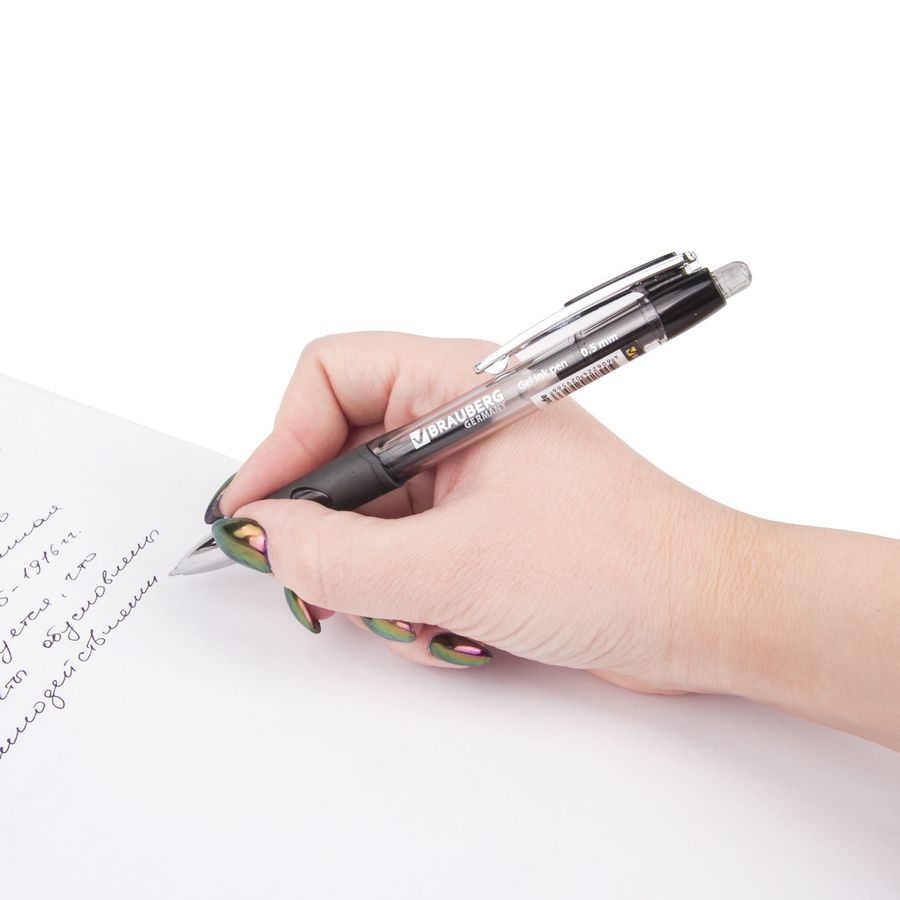 Ручка гелевая автоматическая с грипом BRAUBERG "Officer", ЧЕРНАЯ, корпус тонированный черный, узел 0,5 мм, линия письма 0,35 мм