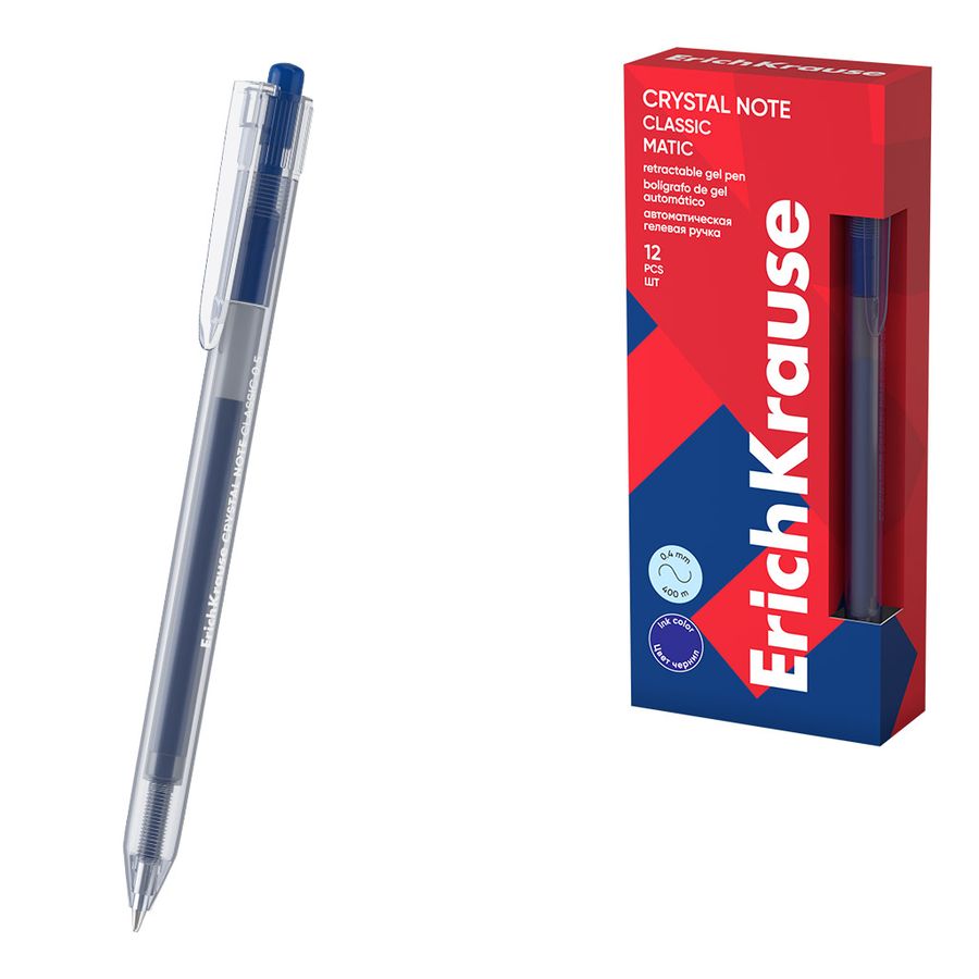 Ручка гелевая автоматическая ErichKrause Crystal Note Matic Classic 0.5, цвет чернил синий