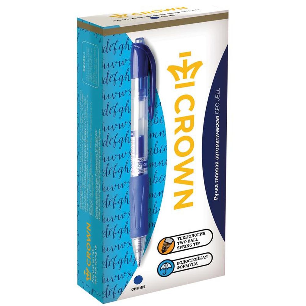 Ручка гелевая Crown AJ5000R, 0,7мм, автомат, с резиновым упором, синяя