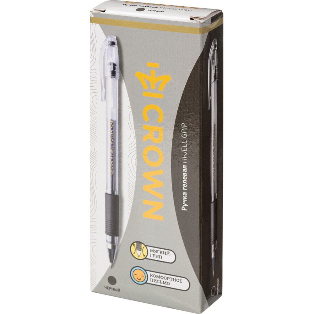 Ручка гелевая Crown HJR-500R, 0,5мм, с резиновым упором, черная