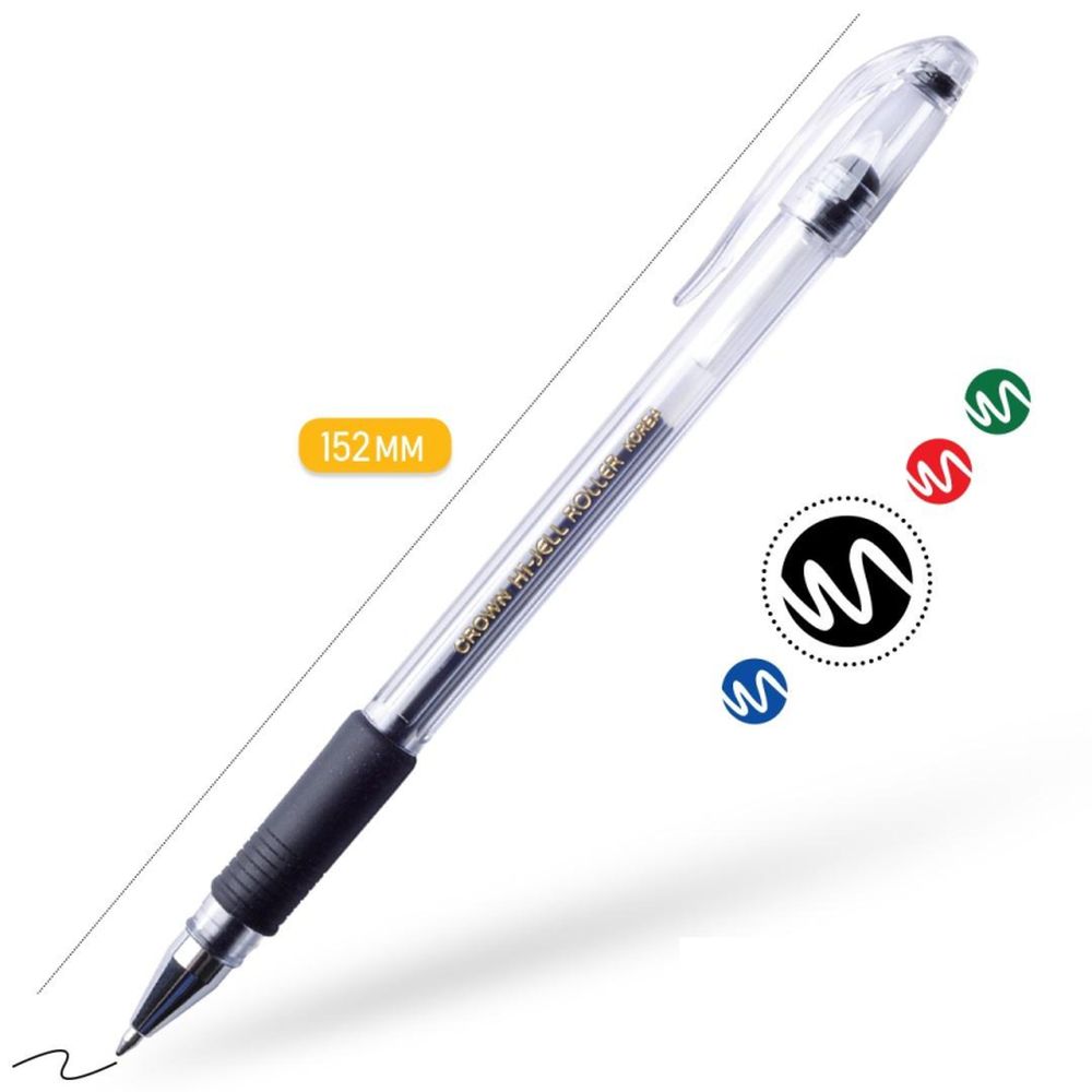 Ручка гелевая Crown HJR-500R, 0,5мм, с резиновым упором, черная