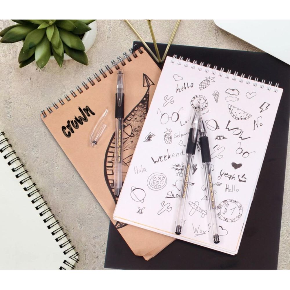 Ручка гелевая Crown HJR-500R, 0,5мм, с резиновым упором, черная