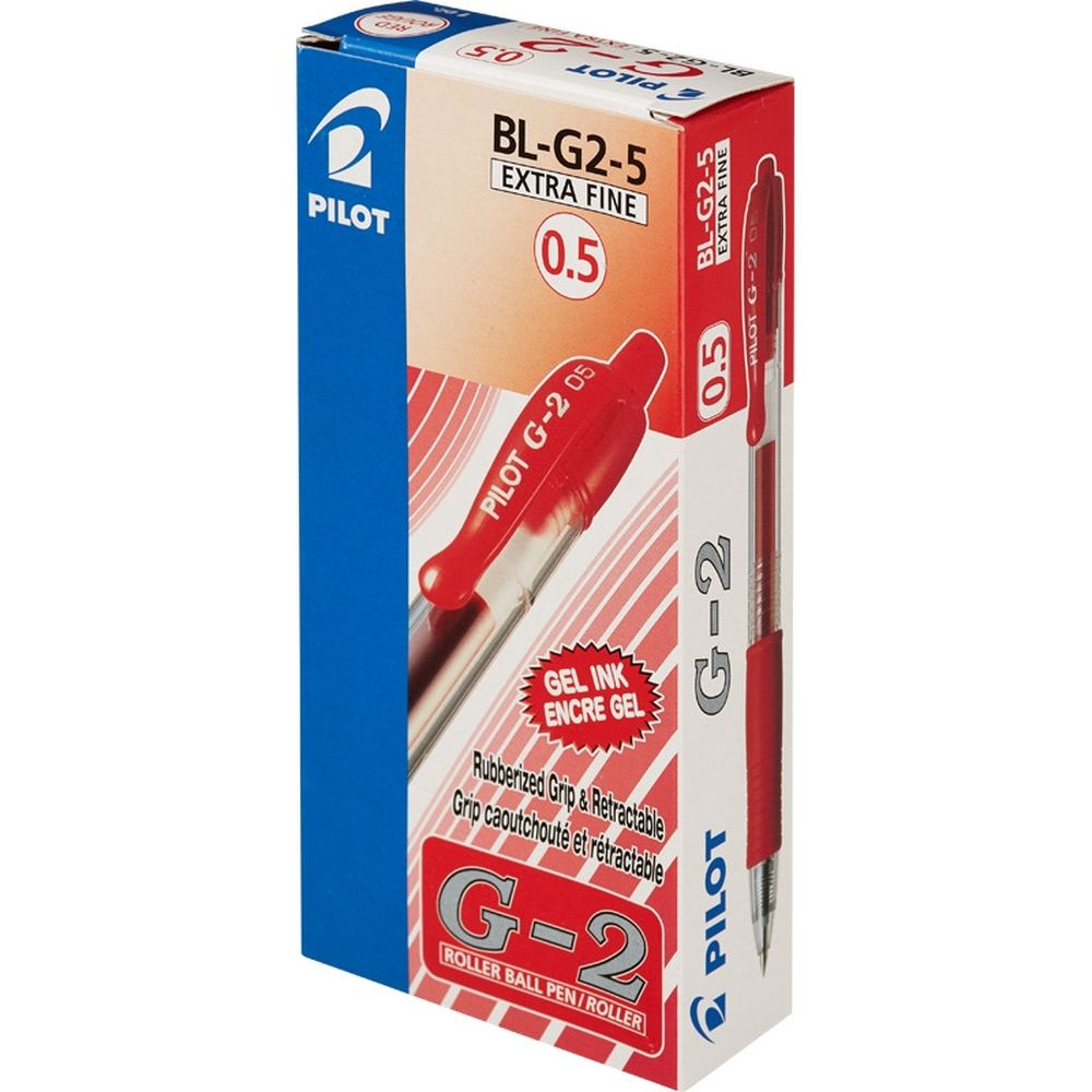 Ручка гелевая Pilot BL-G2-5-R G-2, 0,5мм, автомат, прозрачный корпус, с резиновым упором, красная