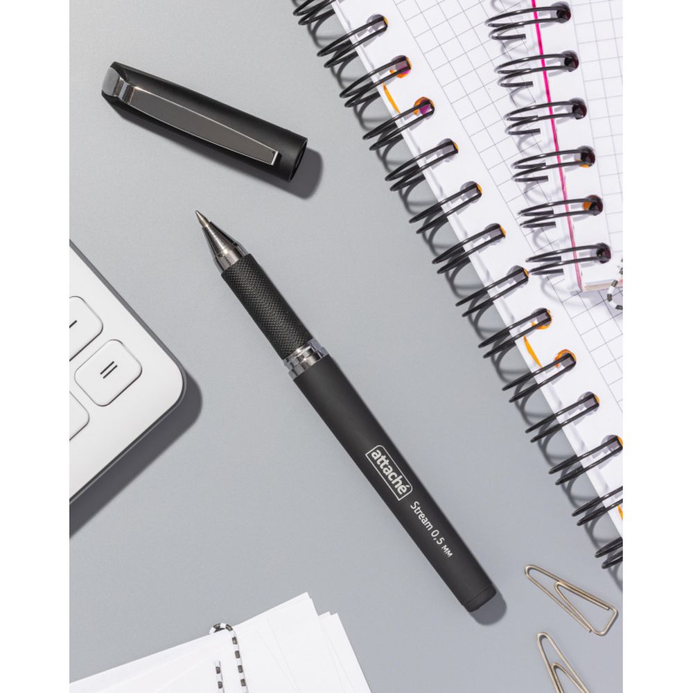 Ручка гелевая, 0,5мм, нубуковый корпус, металлический клип, черная