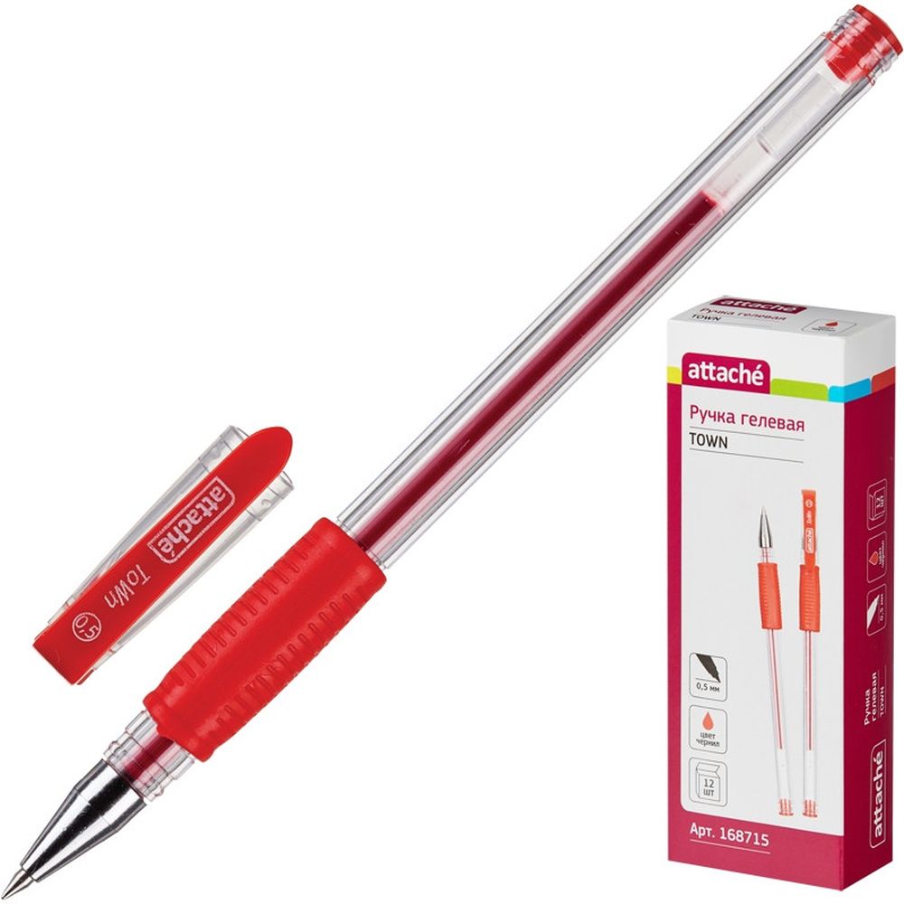 Ручка гелевая Attache Town, 0,5мм, с резиновым упором, красная