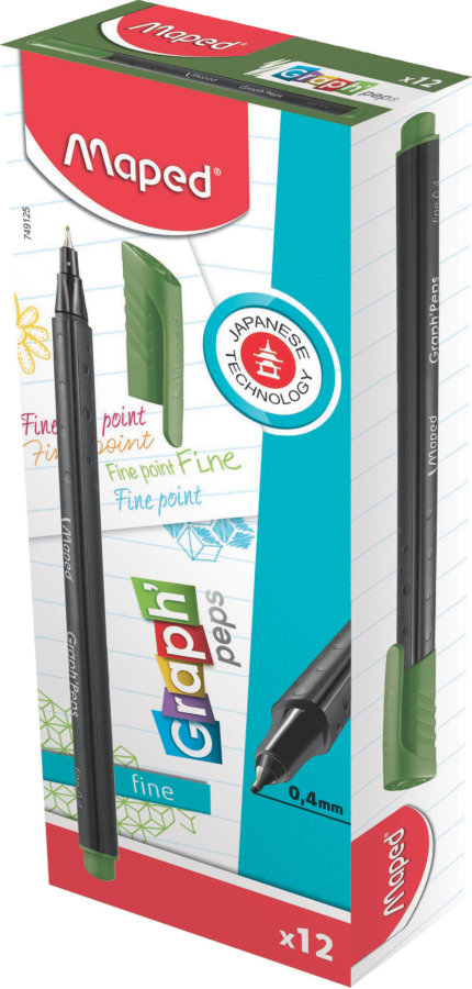 Ручка капиллярная MAPED GRAPH, 0,4мм, зеленые джунгли