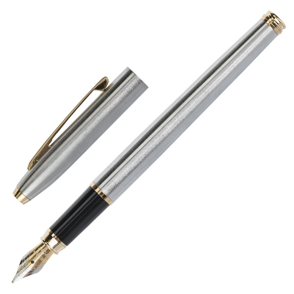 Набор ручек подарочных BRAUBERG Brioso, СИНИЕ, 2 шт.: шариковая, перьевая, серебистые с золотистым