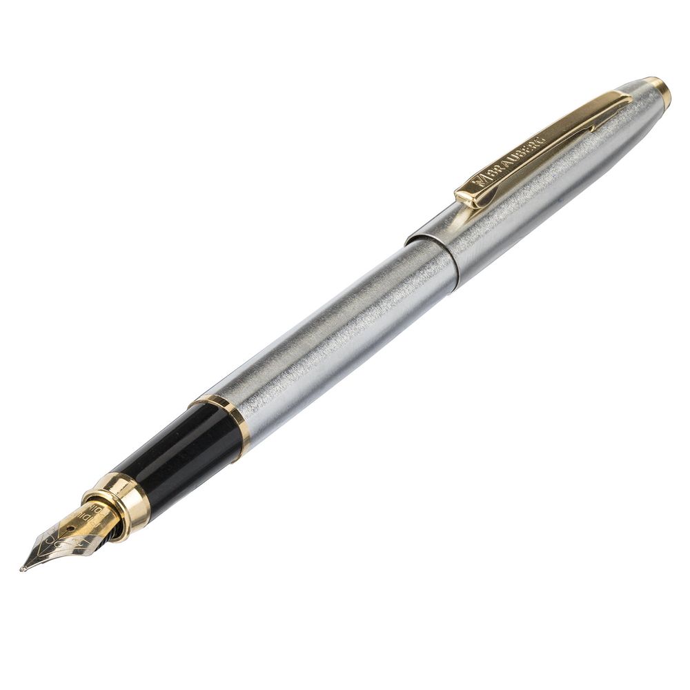 Набор ручек подарочных BRAUBERG Brioso, СИНИЕ, 2 шт.: шариковая, перьевая, серебистые с золотистым