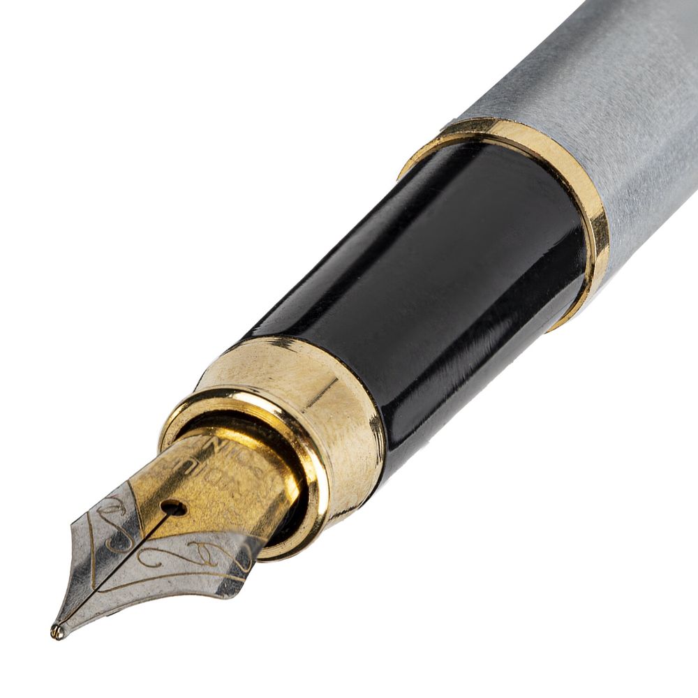 Набор ручек подарочных BRAUBERG Brioso, СИНИЕ, 2 шт.: шариковая, перьевая, серебистые с золотистым