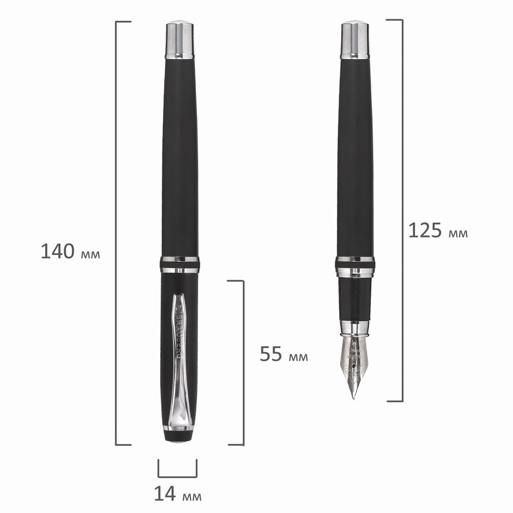 Набор ручек подарочных BRAUBERG Duetto, СИНИЕ, 2 шт.: шариковая, перьевая, черный с хромированными деталями