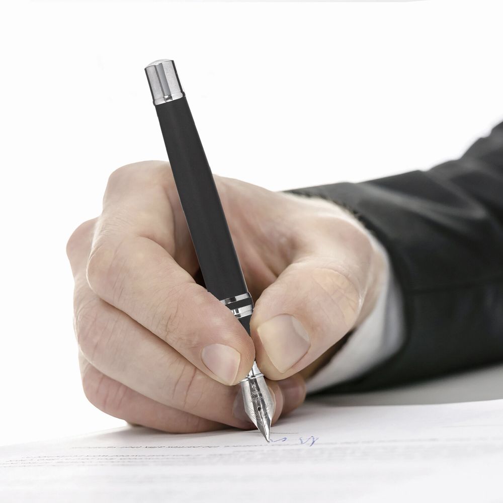 Набор ручек подарочных BRAUBERG Duetto, СИНИЕ, 2 шт.: шариковая, перьевая, черный с хромированными деталями