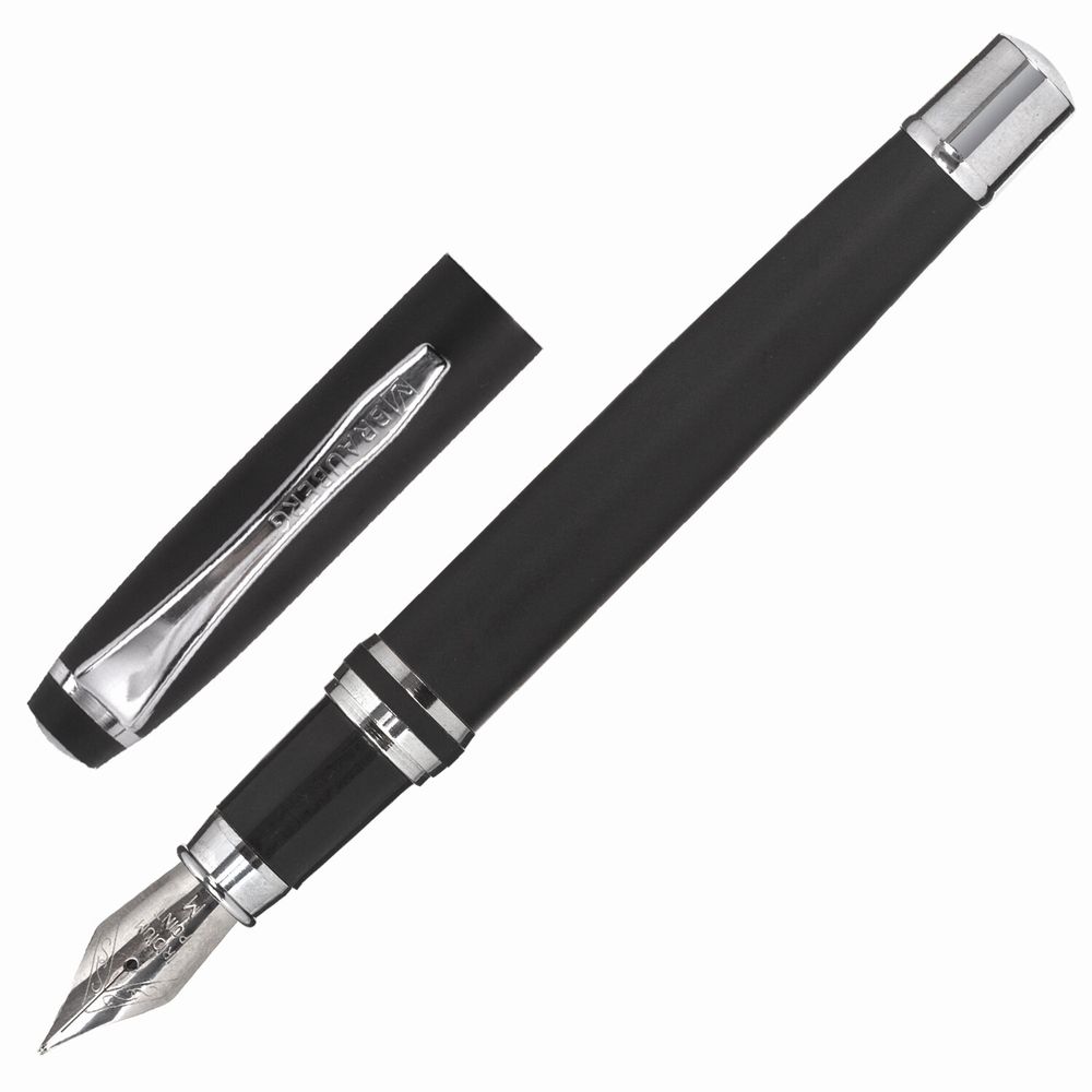 Набор ручек подарочных BRAUBERG Duetto, СИНИЕ, 2 шт.: шариковая, перьевая, черный с хромированными деталями