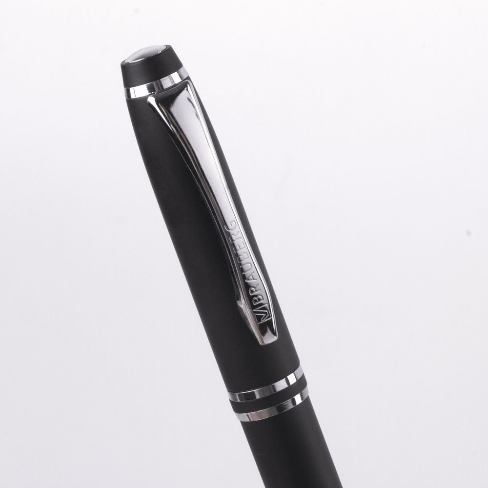 Набор ручек подарочных BRAUBERG Duetto, СИНИЕ, 2 шт.: шариковая, перьевая, черный с хромированными деталями