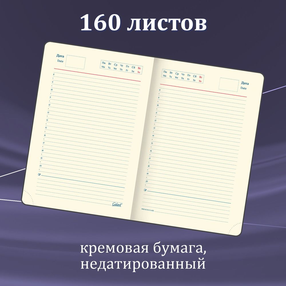 Ручка шариковая GALANT "Marburg", корпус серебристый, ежедневник недатированный А5 черный, пакет