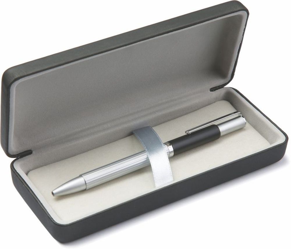 Ручка шариковая Scrinova Canelli, черный корпус с матовым серебром, в подар. упак.