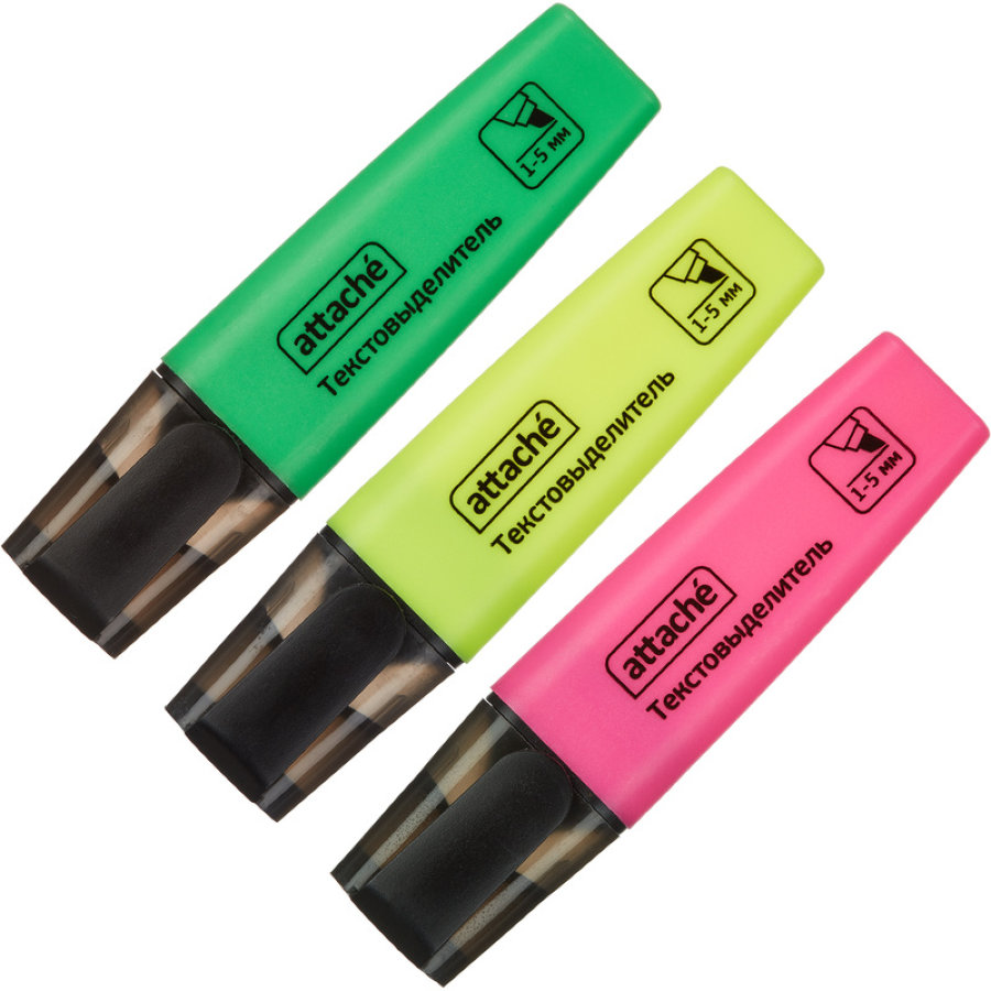 Набор текстовыделителей Attache Colored (толщина линии 1-5 мм, 3 цвета) 