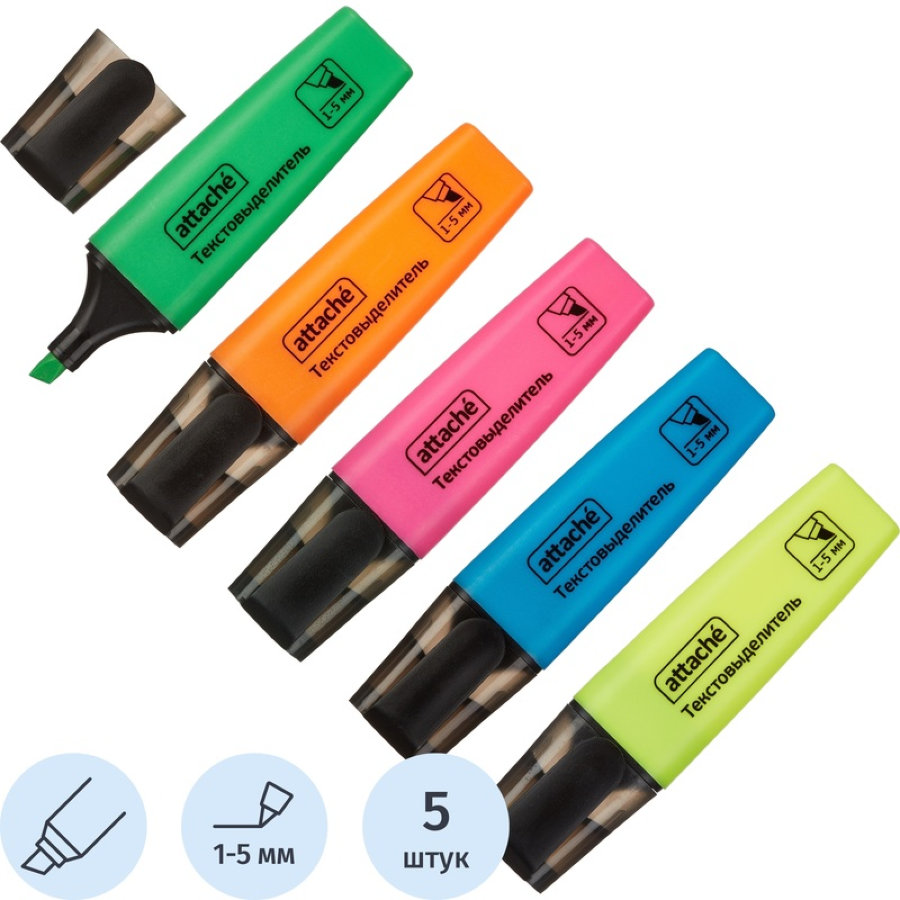 Набор текстовыделителей Attache Colored 1-5мм набор 5цв. 