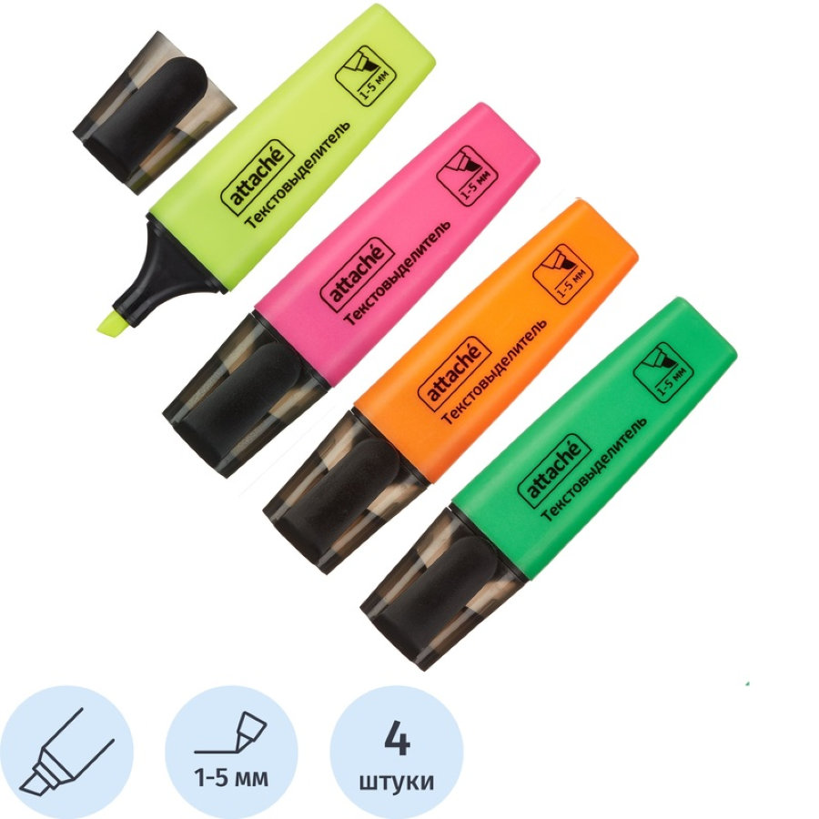 Набор текстовыделителей Attache Colored 1-5мм, 4цв. 