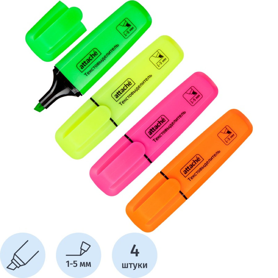 Набор текстовыделителей Attache Palette (толщина линии 1-5 мм, 4 цвета) 