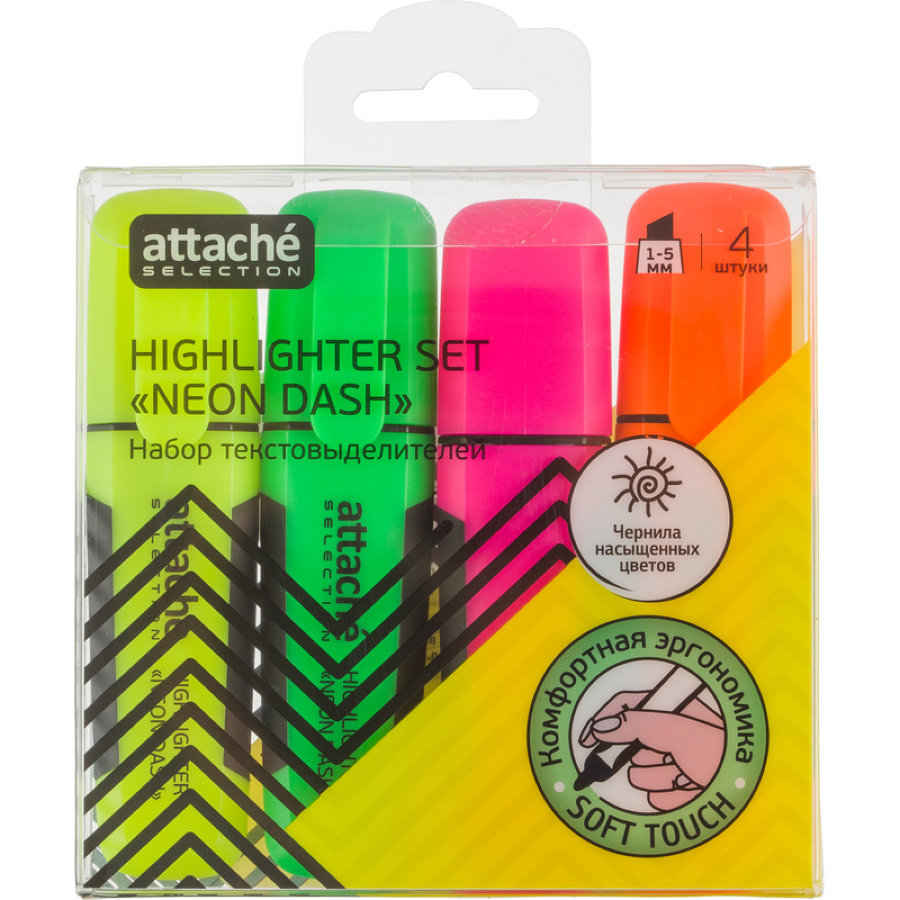 Набор текстовыделителей Attache Selection Neon Dash (толщина линии 1-5 мм, 4 цвета) 