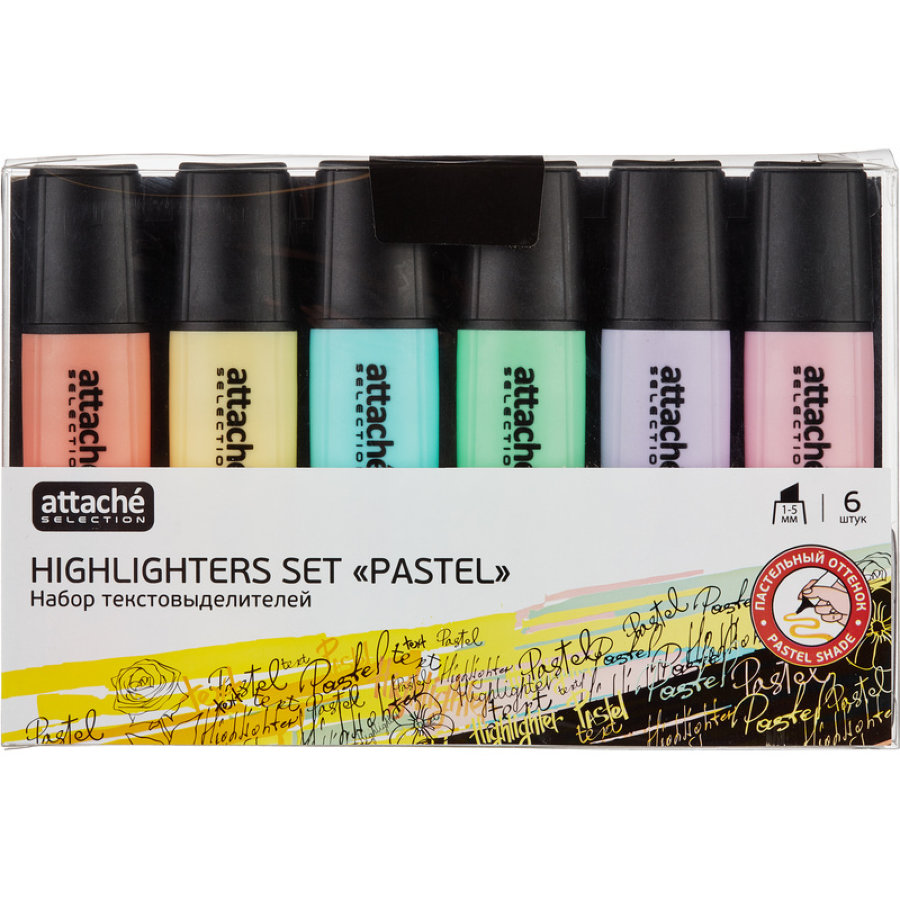 Набор текстовыделителей Attache Selection Pastel  (толщина линии 1-5 мм, 6 цветов) 