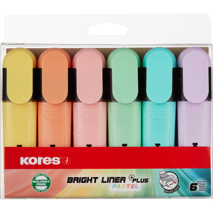 Набор текстовыделителей Kores Bright Liner Plus (толщина линии 0.5-5 мм, 6 цветов) 
