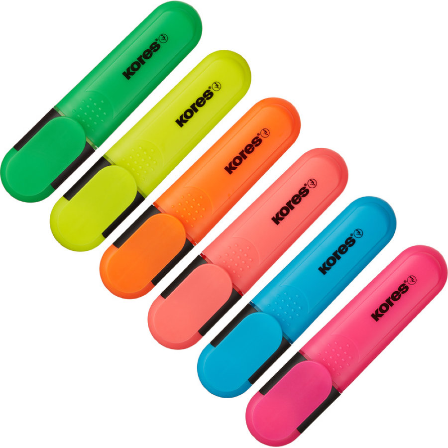 Набор текстовыделителей Kores BRIGHT LINER PLUS, скош након, 1-5 мм, 6цв 