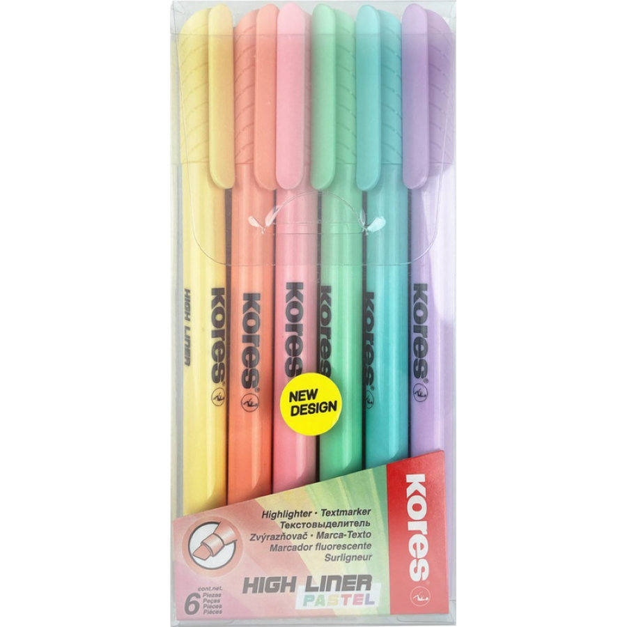 Набор текстовыделителей Kores High Liner Pastel, 1-4 мм, 6 цв/уп 