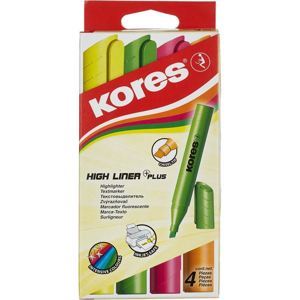 Набор текстовыделителей KORES 4шт/уп 36040