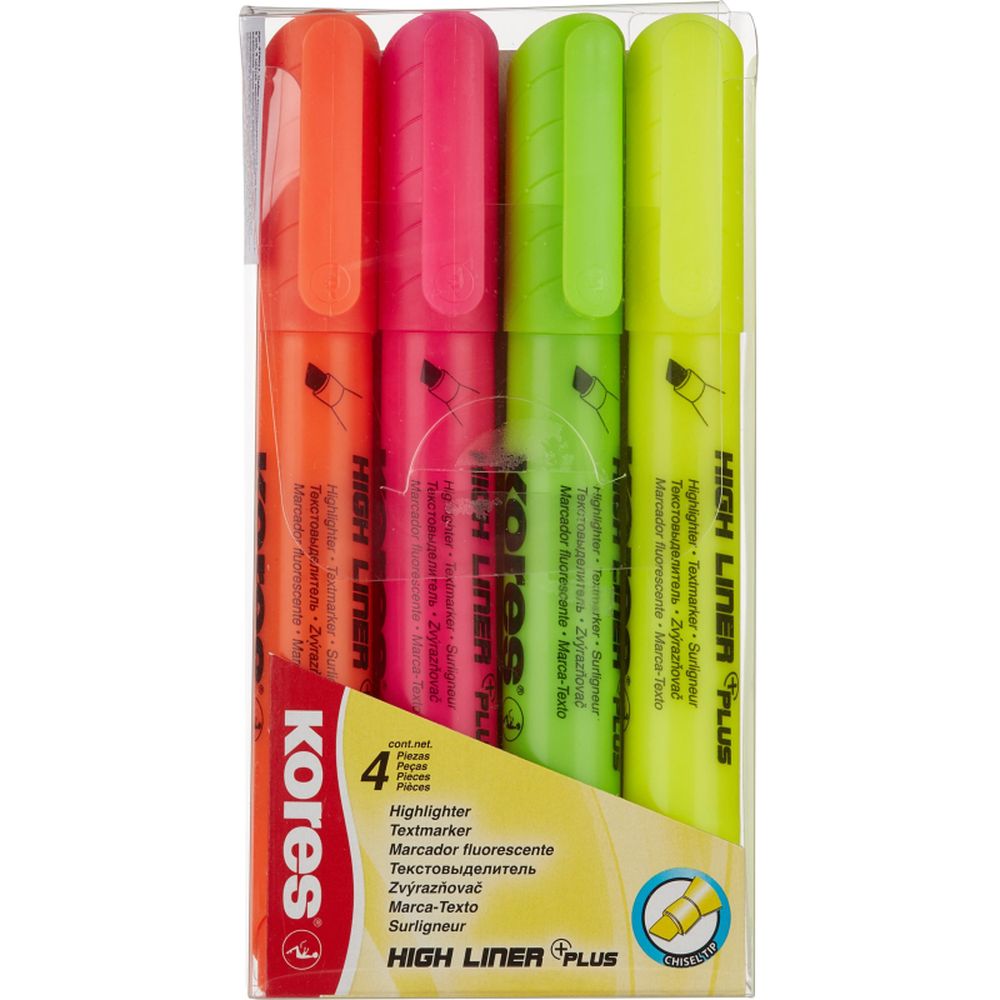 Набор текстовыделителей KORES 4шт/уп 36040