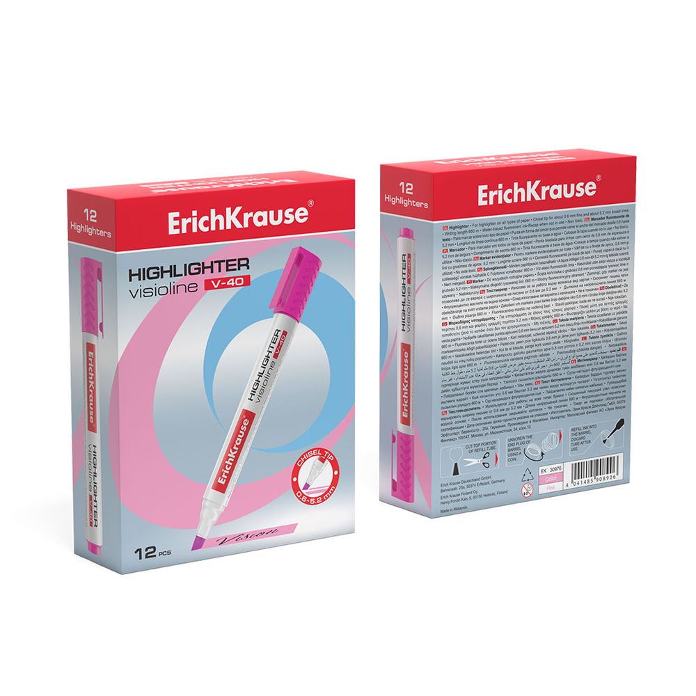Текстмаркер ErichKrause Visioline V-40, цвет чернил розовый